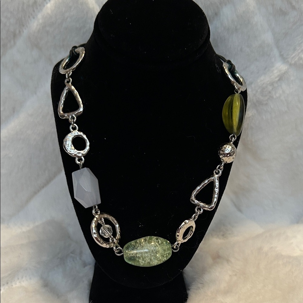 Lia Sophia Silver Necklace with Green Accents